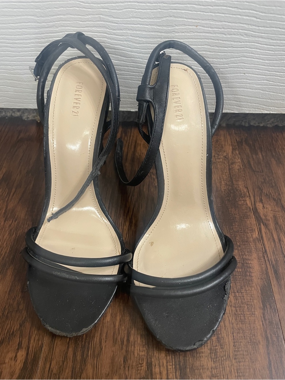 Forever 21 Black Strappy Ankle-Tie High Heels